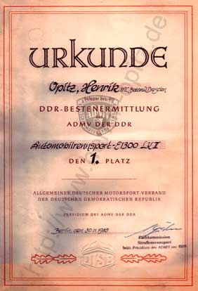 Platz 1 DDR-Bestenermittlung 1985